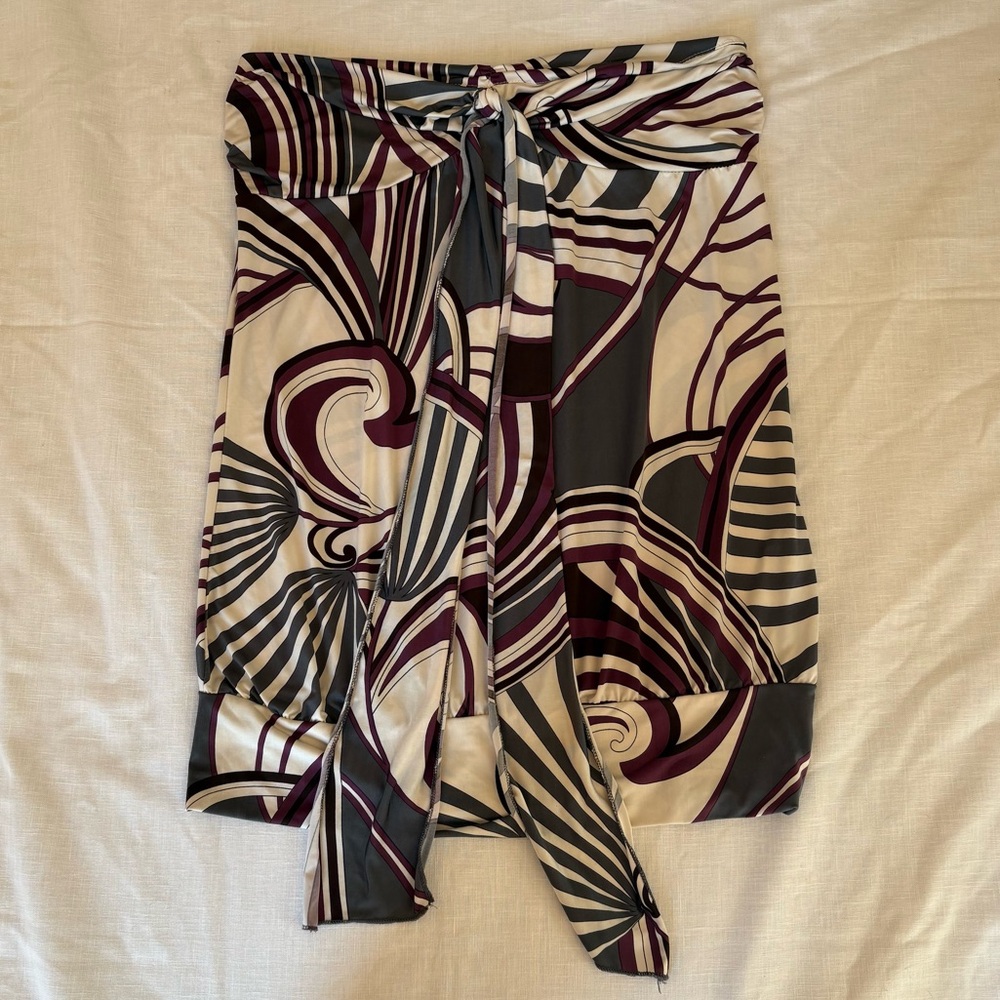 Janette Vintage Y2K Purple, White, Grey Print Tube Top/Halter Top Blouse Size L